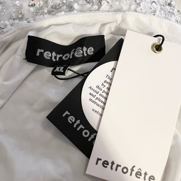RETROFETE Mich Dress in Silver & White Mini Cocktail Sequin Beaded Size XL NEW - Picture 7 of 11